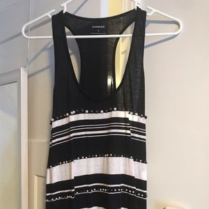 Black & white striped shirt with pearl and beads